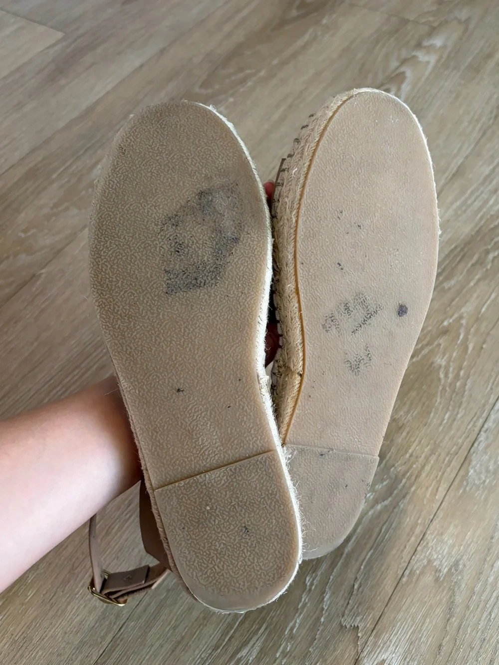 H&M Beige Leather Espadrille Sandals w/ Ankle Buckle